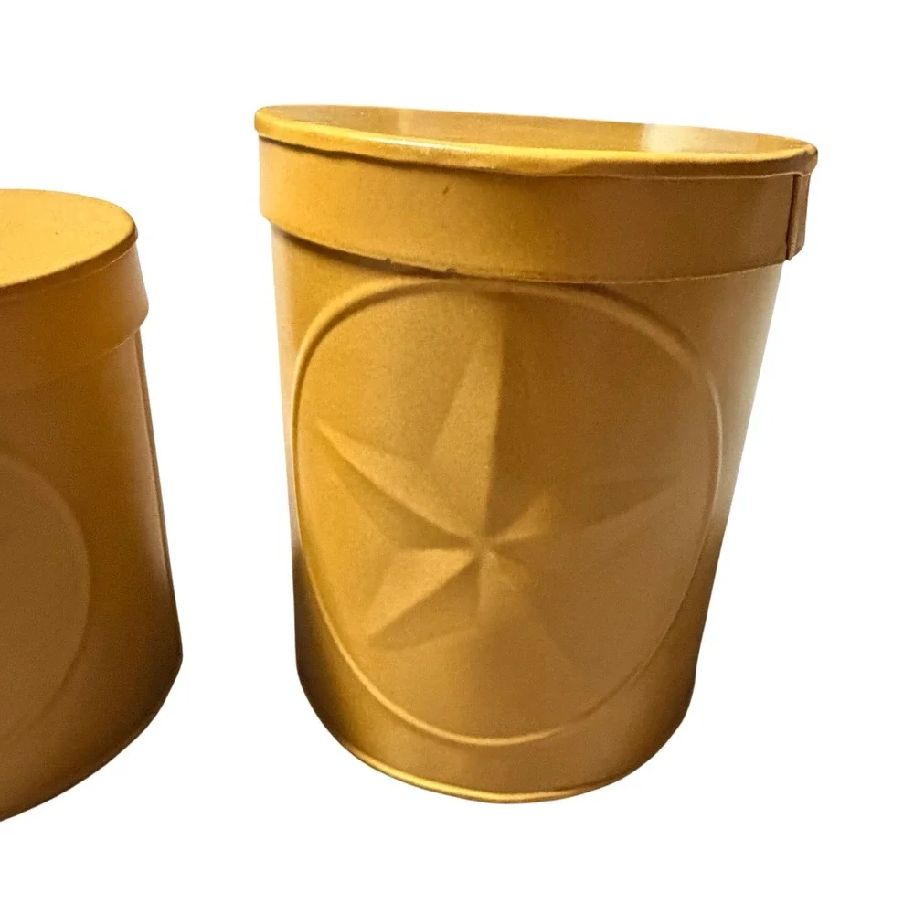 Vintage Mustard Yellow Metal Star Canister Set Rustic Farmhouse Nesting Tins 3pc
